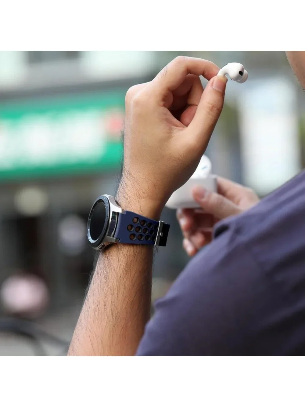 Unisex Navy Blue Analog Compatible Frontier Soft Silicone Samsung Galaxy Watch
